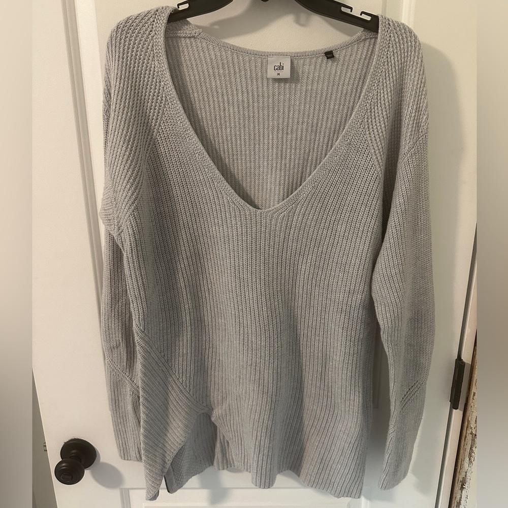 CAbi Women's Light Gray V-Neck Sweater